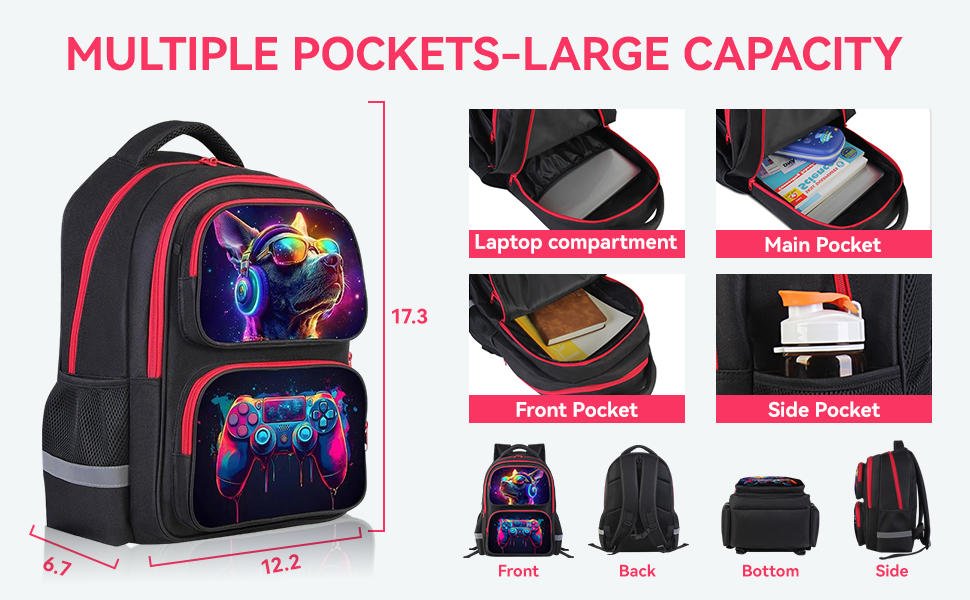 HiGaits Kids Backpack for School - 17 Inch 3D Reflective Cartoon Bookbag with Dual Zippers