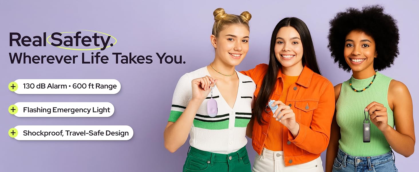 Weten safety personal alarms held by 3 young women