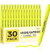 Taja 30 Pack Highlighters Yellow, Chisel Tip Markers with Smooth Quick-Drying Ink, Broad & Precis...