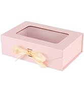 PLINJOY Pink Gift Box for Presents with Ribbon 10.8x7.5x3.5 Inches Clear Gift Box with Window Mag...