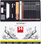 GETHPEN Sketch Pencils for Drawing,34 Pcs,Graphite Pencil (14B-4H), Charcoal Pencil,With Graphite...