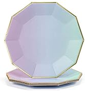 Coterie Pastel Ombre Large Paper Plates (Set of 10) - Cute Party Plates For Kids Birthday, Mermai...
