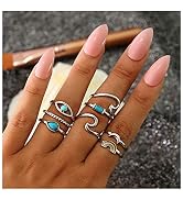 Edary Vintage Turquoise Knuckle Rings Rainbow Wave Joint Knuckle Ring Set Silver Rings for Women ...