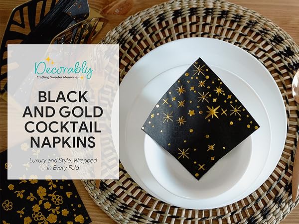 cocktail napkins black and gold