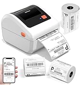 Omezizy Bluetooth Shipping Label Printer with 3 Roll Labels, D450BT White Thermal Label Printer 4...
