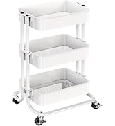 Pipishell 3 Tier Metal Rolling Utility Cart, Heavy-Duty Storage Rolling Cart with 2 Lockable Whee...