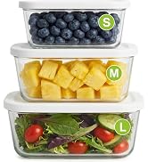 OWKAR Set of 3 Vacuum Seal Containers For Food Storage, BPA-Free Airtight Glass Food Storage Cont...