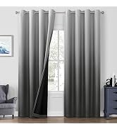 HOMEIDEAS 100% Grey/Gray Ombre Blackout Curtains for Bedroom, Room Darkening Curtains 52 X 84 Inc...