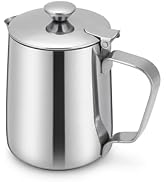 MEKOTRIN Milk Frother Cup 350ml (12oz), Stainless Steel Creamer Pitcher with Lid, Fits for Milk/C...