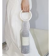 Stylish Resin Handle Wine Tote with Rhinestone Mesh and Marble Handle Accent Bottle Holder for Pi...