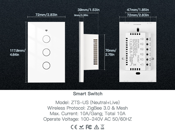 zigbee light switch 3 gang white