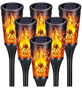 Toodour Solar Halloween Lights Outdoor, 6 Pack Solar Torch Lights with Flickering Flame, IP65 Wat...