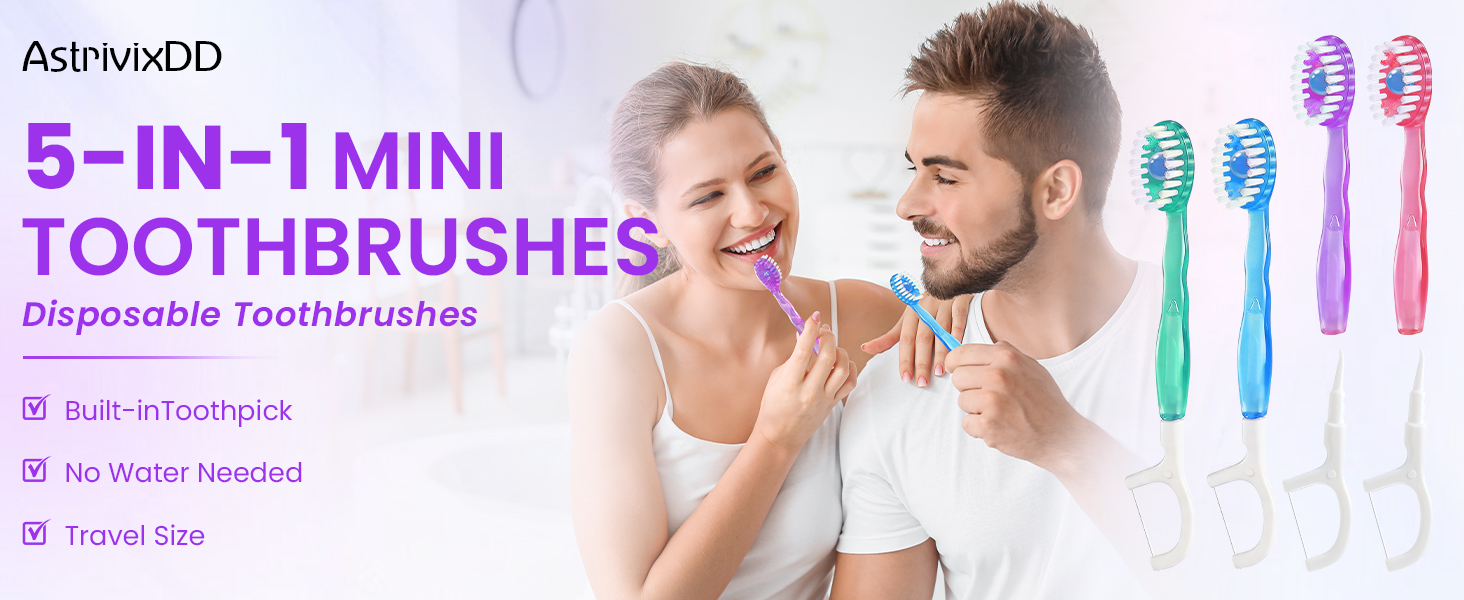 5-in-1 Mini Toothbrush Disposable Waterless Disposable Toothbrushes