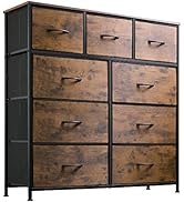 WLIVE Fabric Dresser for Bedroom with 9 Drawers, Tall Chest of Drawers, Storage Tower, Organizer ...