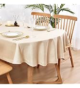 Wolkemer Faux Linen Oval Tablecloth Heavy Duty Wrinkle Resistant Fabric Table Cloths 60 x 84 Inch...