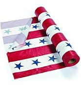 Fun Express Patriotic Red Plastic 100ft Tablecloth Roll - Disposable, Quick Cleanup - Rectangular...