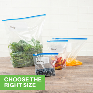 Store and transport foods like fruits, vegetables, and meats in these large zipper storage bags.