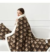 LUZARTA Heated Blanket Throw Size with Thick Bear Print Sherpa, Brown | 50"X60" Ultra Warm Electr...
