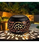 Solar Table Lanterns Outdoor Waterproof - 1 Pack LED Lamp Black Metal Tabletop Light Solar Powere...