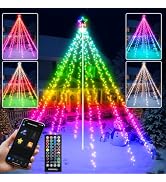 12FT 740LEDs Smart Outdoor Christmas Tree Lights With Sturdy Iron Pole, App Control DIY Color Cha...