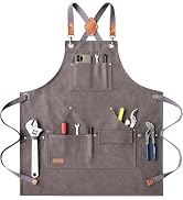 AFUN Work Aprons for Men with Large Pockets, Cotton Canvas Cross Back Heavy Duty Adjustable Tool ...