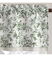 PONY DANCE Linen Valance Curtain for Kitchen 18 inch Long, Farmhouse Peony Pattern Floral Double ...