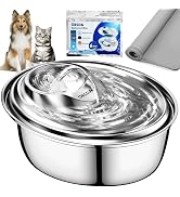 ORSDA Cat Water Fountain Stainless Steel, Pet Water Fountain for Cats Inside 3L, Automatic Water ...