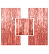 FIESTA CART 2 Pack Rose Gold Metallic Fringe Curtain Backdrop Streamers 3.2ft x 6.4ft. Party Deco...