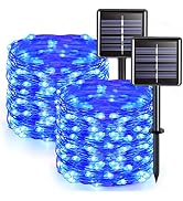 JMEXSUSS 2 Pack Blue Solar Christmas Lights, 33ft 100 LED Solar String Lights Outdoor Waterproof,...