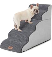 ZOMISIA Dog Stairs Ramp for High Beds Up to 25", 5 Step Pet Stairs Grey | Dog Steps 35D Foam for ...
