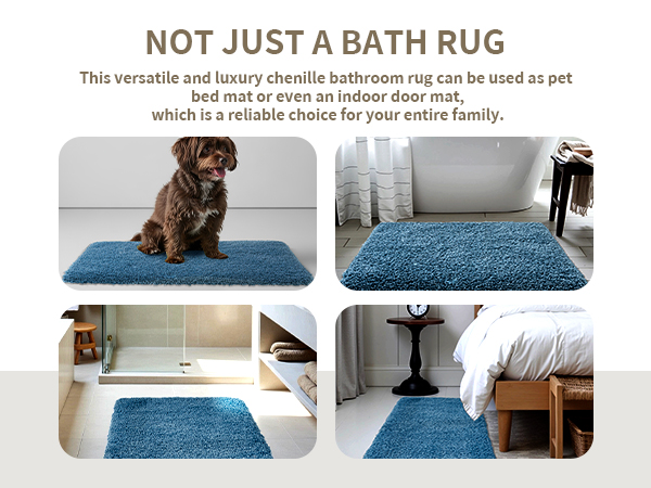 Bathroom Rugs Non Slip Washable Ultra Soft Absorbent Bath Mat Quick Dry Shaggy for Tub Blue Decor