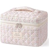 HBselect Large Quilted Makeup Bag, Cute Cotton Travel Cosmetic Bag with Handle,Women's Day Gifts,...
