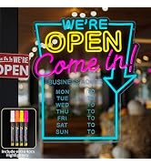 MissAudrey Neon Open Sign for Business with Cycle Timer,We're Open Come In Business Hours Neon Si...