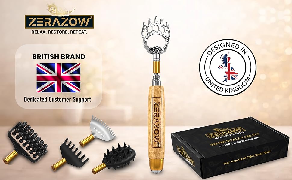 Telescopic Back Scratcher with 5 Detachable Heads Built-in Massage Ball Gift Set for men and women