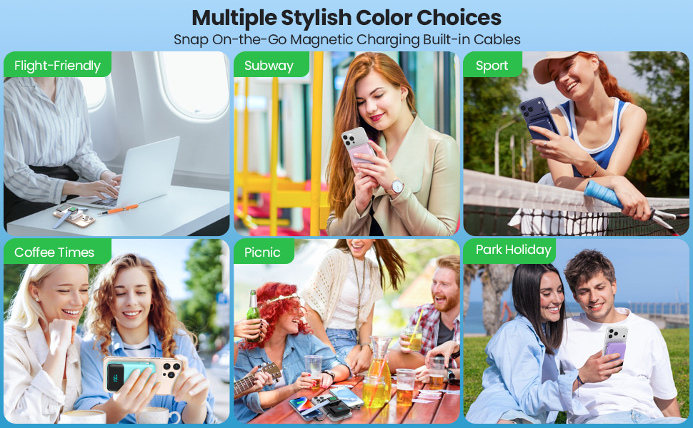 Magnetic Portable Charger for iPhone with Built-in Cables Wireless Power Bank with iWatch Charger