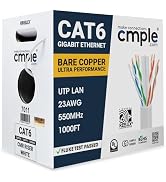 Cmple - Cat 6 Cable 1000ft, 23 AWG Bare Copper Wire CMR Riser Cat6 Ethernet Cable, (UTP) Unshield...