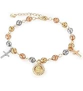 HZMAN 8.5inch Virgin Mary Rosary Bead Cross Bracelet Virgin of Guadalupe Adjustable Link Bracelet...