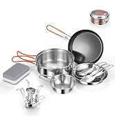 Odoland 10pcs Stainless Steel Camping Cookware Camping Pot and Pan Set with Portable Camping Stov...