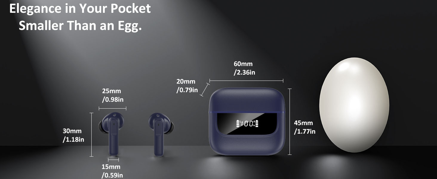 in Ear Buds Deep Bass HiFi Stereo Sound, Big Dual LED Display 48H Playtime Earphones