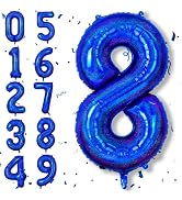 8th Birthday Balloons for Boys, Big Navy Blue Foil Number 8 Balloons Decor, Self Inflating Helium...