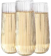 Ciaell 48PCS Plastic Ribbed Champagne Flutes - 9oz Clear Plastic Champagne Glasses - BPA-Free Dis...
