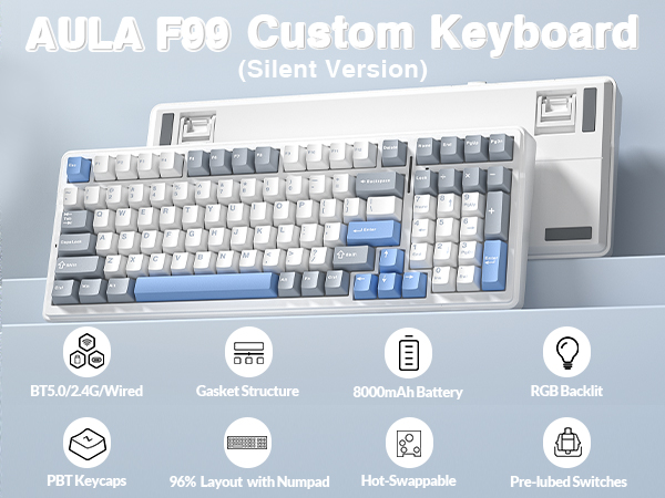 aula f99 silent mechanical keyboard wireless keyboard pc gaming keyboards quiet with numpad