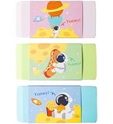 Smilo Jumbo Erasers for Kids - 3 Pcs Wedge Pencil Eraser | 3.82" Funny Astronaut Design, Cleanly ...