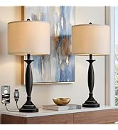 Oneach 28" Modern Table Lamps Set of 2 for Living Room, Black Metal Bedside Lamps with USB Ports,...