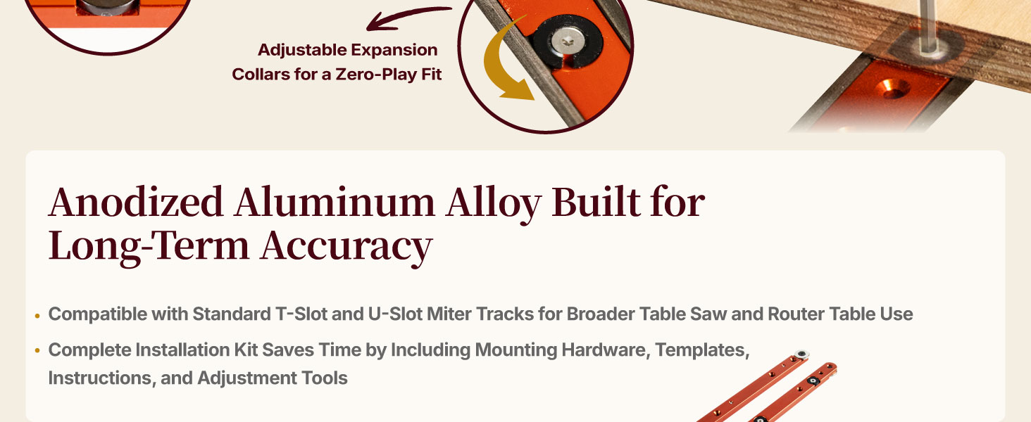 17 inch miter bars with rounded entry edges for smooth slot insertion and glide.