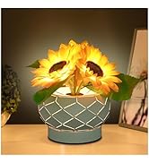 YWYWLED Cordless Sunflowers Table Lamp, Dimmable LED Touch Beside Lamp with Rechargeable Battery ...
