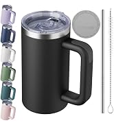 VAKAROTK 20oz Insulated Coffee Mug With Handle For Desk,Black | 18/8 Stainless Steel Thermal Tumb...