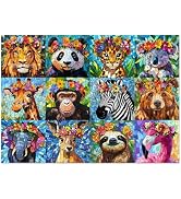 1000 Piece Puzzles for Adults - Colorful Mosaic Wildlife Jigsaw Puzzle, Jungle Animals with Flowe...