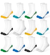 GENTABY 12 Pairs Boys Crew Socks Athletic Cotton Kids Socks Running Crew White Black Soft Sock fo...