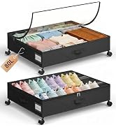 Yecaye 80L Under Bed Storage with Wheels, 2 Pack Under Bed Storage Containers with Lids for Cloth...